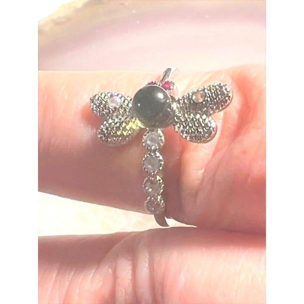 Adorable Blue Amber Dragonfly Ring - Adjustable